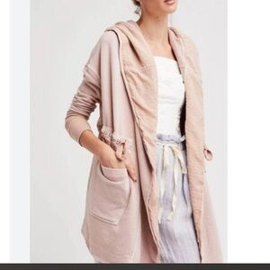 Free People size XS oversized  Blush Pink Hooded Open with string woman Cardigan